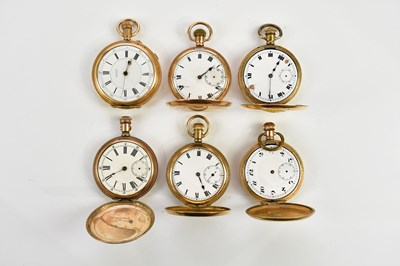 Lot 682 - Six gold plated crown wind pocket watches...