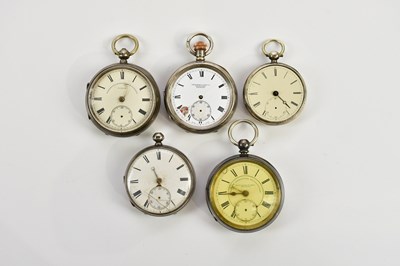 Lot 722 - Five hallmarked silver open faced pocket...