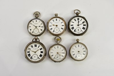 Lot 683 - Six hallmarked silver cased open faced pocket...