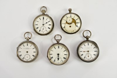 Lot 702 - Five hallmarked silver cased key wind open...