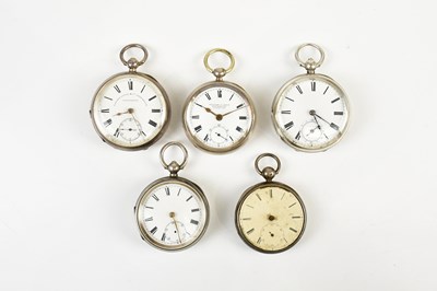 Lot 708 - Five hallmarked silver cased open faced key...