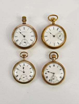 Lot 675 - Four gold plated crown wind open faced pocket...