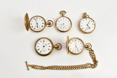 Lot 713 - Five gold plated crown wind pocket watches,...