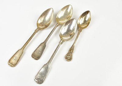 Lot 2384 - Three 800 grade silver serving spoons and a...