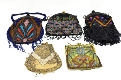Lot 671 - Five vintage beaded and embroidered clutch...