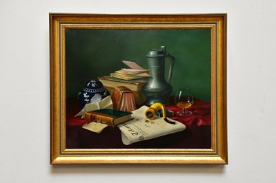 Lot 1703 - BRIAN DAVIS (1942-2014); oil on canvas, still...