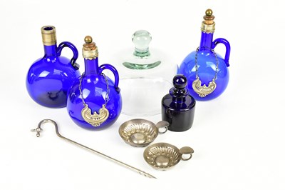 Lot 3018 - Three 19th century Bristol Blue glass flagon...