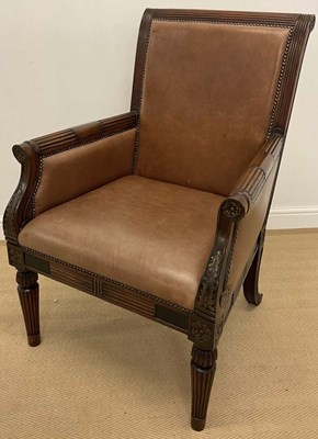 Lot 595 - A reproduction mahogany chair with carved...