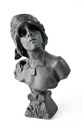 Lot 379 - A black glazed hand cast Nostalgia bust of a young woman