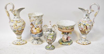 Lot 499 - Five Capodimonte-style oversized porcelain...