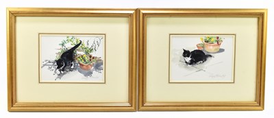 Lot 1429 - LESLEY FOTHERBY (born 1946); a pair of watercolour of cats
