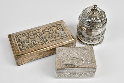 Lot 2114 - A Thai white metal cigarette box of...