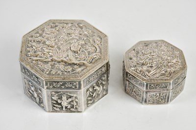 Lot 2131 - Two Chinese silver octagonal boxes and covers,...