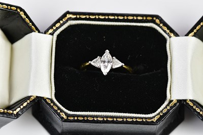 Lot 29 - An 18ct yellow gold diamond marquise and...