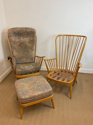 Lot 473 - ERCOL; a pair of high back armchairs and...