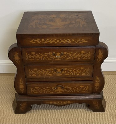 Lot 481 - A marquetry inlay low chest of three drawers,...