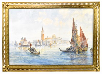 Lot 1428 - 19TH CENTURY CONTINENTAL SCHOOL; watercolour, figures and gondola in a Venetian scene