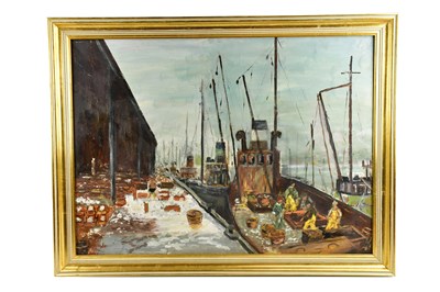 Lot 3051 - WALLACE; oil on board, 'Trawlers, Aberdeen...