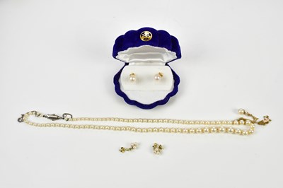 Lot 453 - A pair of 9ct gold and pearl earrings, a...