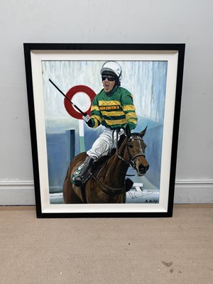 Lot 1767 - ALAN QUIGLEY; oil on canvas, 'A P McCoy Up',...