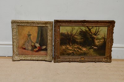Lot 1728 - W E JONES; oil on canvas, woodland scene,...