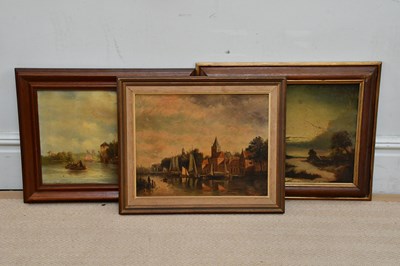 Lot 1722 - F HULK; oil on canvas, river scene, signed...