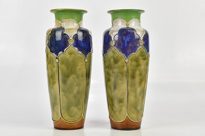 Lot 2783 - ROYAL DOULTON; a pair of Art Nouveau Lambeth...