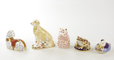 Lot 2805 - ROYAL CROWN DERBY; five animal paperweights...