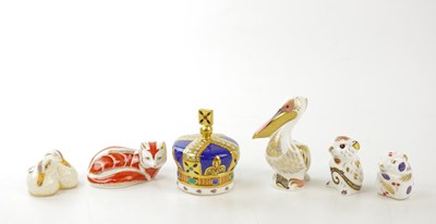 Lot 2807 - ROYAL CROWN DERBY; six animal form...