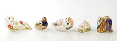 Lot 2857 - ROYAL CROWN DERBY; five animal form...
