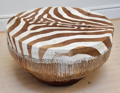 Lot 2742 - An African drum with animal skin, height 49cm,...