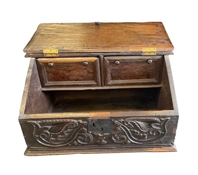 Lot 4 - An 18th century carved oak Bible box, with...