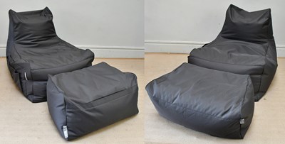 Lot 1246 - R-LAX; a pair of contemporary black bean bags...