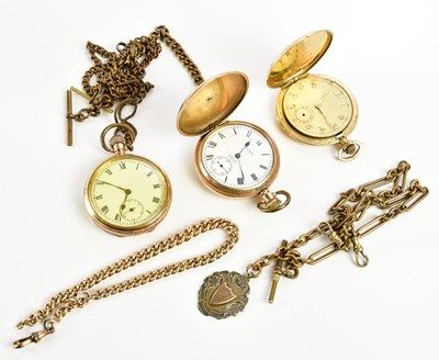 Lot 1807 - Two gold plated full hunter crown wind pocket...