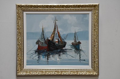 Lot 1848 - VIILOR; oil on canvas, boat scene, signed...