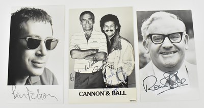 Lot 1695 - COMEDIAN AUTOGRAPHS; three signed black and...