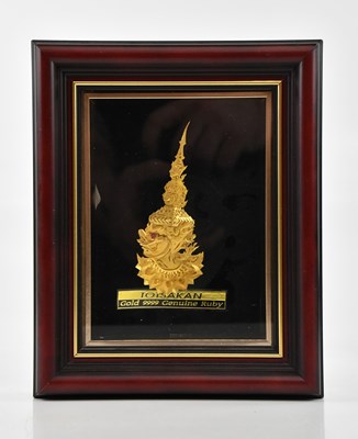 Lot 1155 - A framed gold leaf coated Thai bust of...