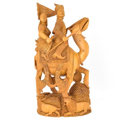 Lot 148 - An early/mid-20th century large Indian carved wooden sculpture depicting Dhola and Maru