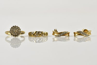 Lot 132 - Two 9ct yellow gold dress rings and a pair of...