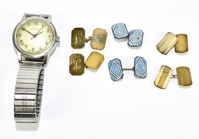Lot 1518 - Two pairs of 9ct yellow gold cufflinks, approx....