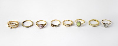 Lot 724 - Eight 9ct yellow gold rings
