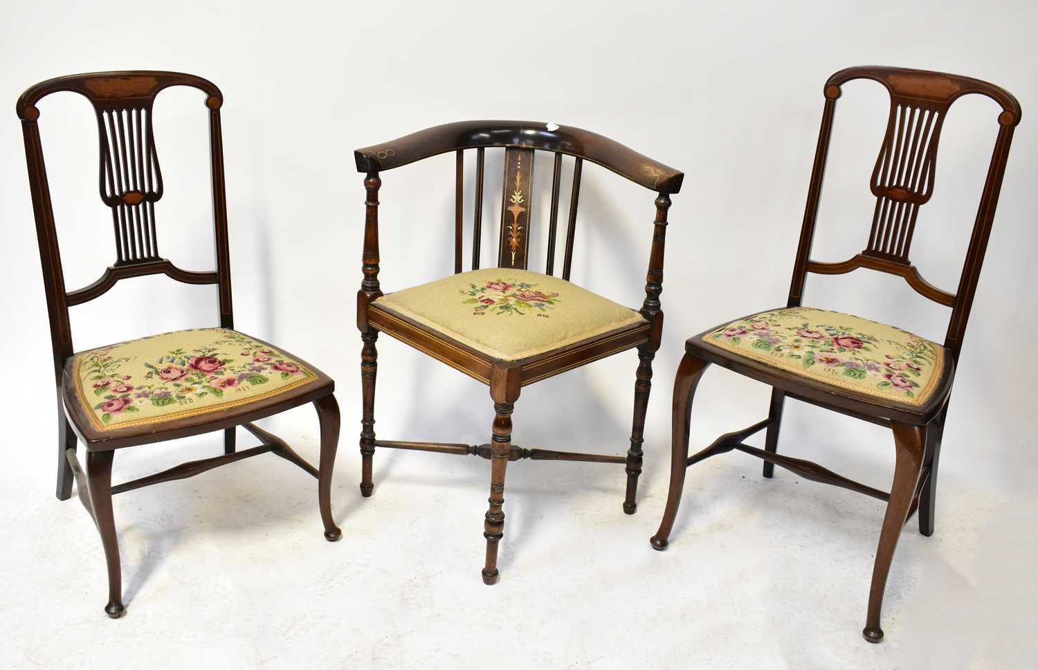 Lot 15 - An Edwardian inlaid mahogany corner open...
