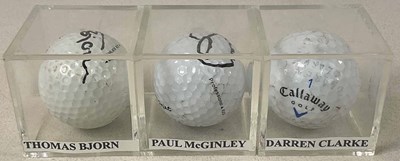 Lot 1974 - RYDER CUP LEGENDS; three golf balls signed by...