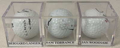 Lot 1976 - RYDER CUP LEGENDS; three golf balls signed by...