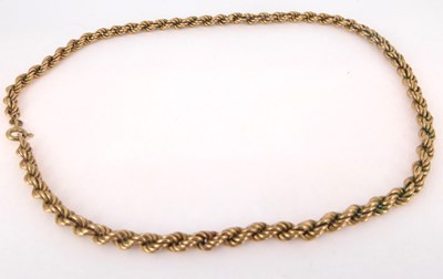 Lot 827 - A 9ct gold rope twist necklace with hoop clasp,...