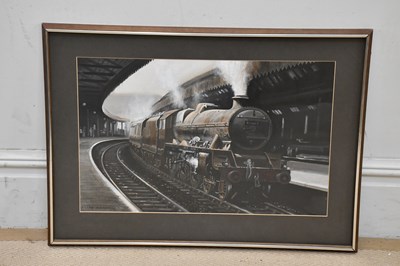 Lot 1707 - PETER WADDECAR; gouache, steam train in...