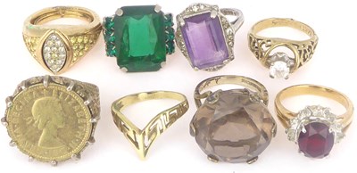 Lot 781 - Eight various dress rings including a gold...
