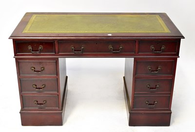 Lot 61 - A Georgian-style mahogany-effect pedestal desk,...