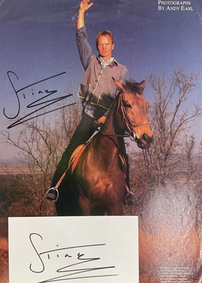 Lot 1762 - STING; a colour magazine page signed in black...