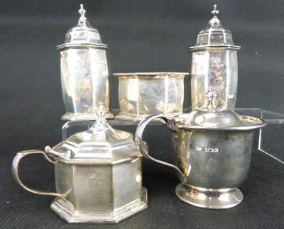 Lot 662 - A mixed five-piece hallmarked silver cruet set